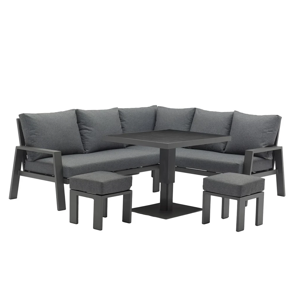 Waterproof Metal Outdoor Dining Set Patio Conversation Corner Sofa With Adjustable Height Table Aluminium Garden Furniture 1