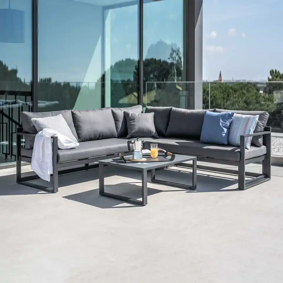 Le canapé d'angle de Patio de meubles en aluminium en métal avec la Table basse définit le salon extérieur de tissu avec le canapé sectionnel de jardin de coussins 1