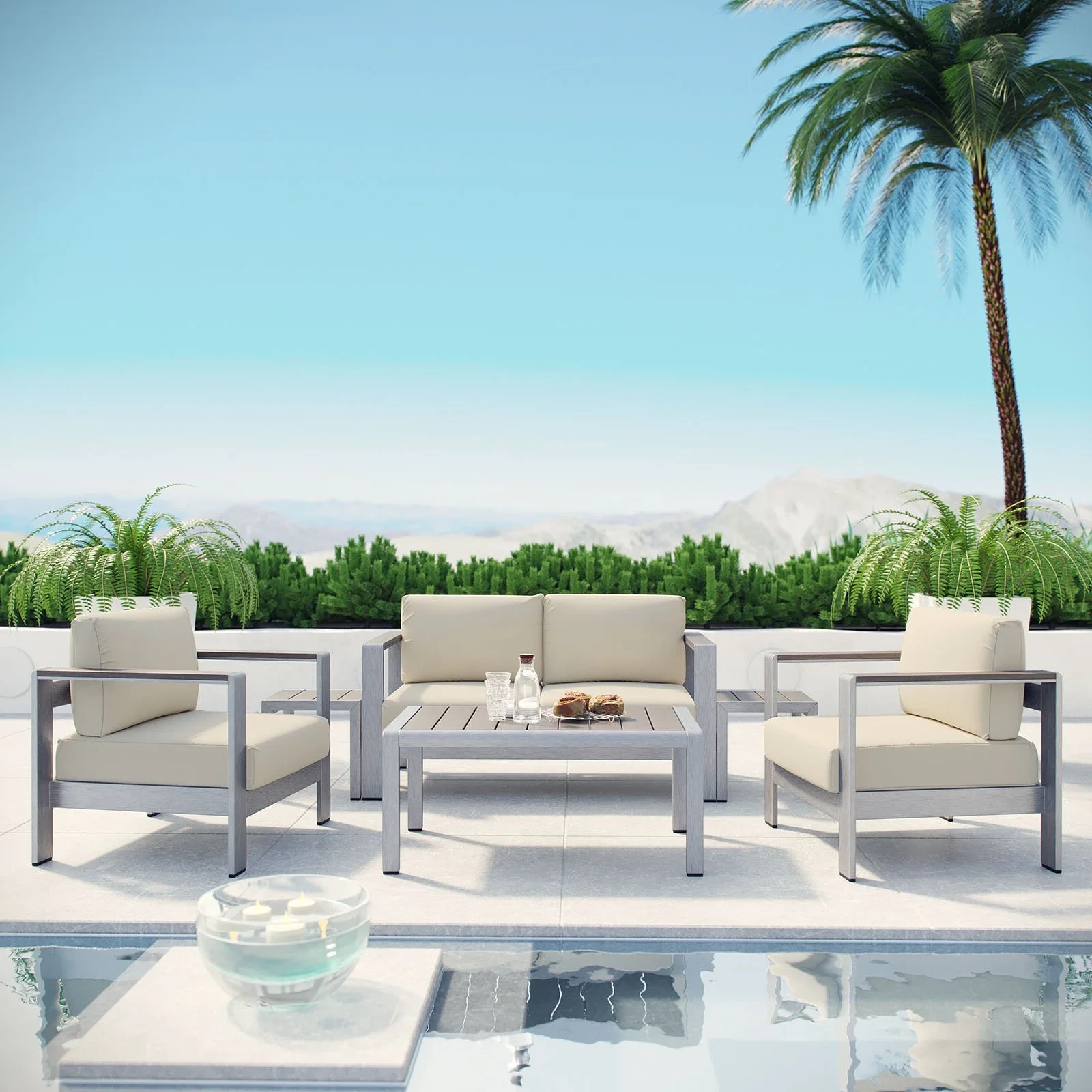 Chaises longues modernes imperméables de luxe de Patio de meubles extérieurs de piscine pour le canapé en aluminium de jardin de pelouse de Restaurant 1