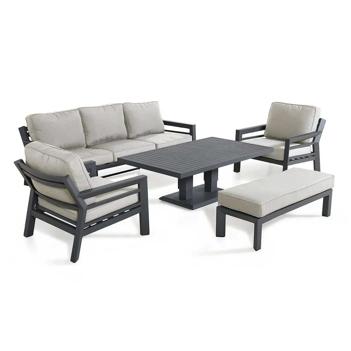Meubles de Patio en aluminium enduit de poudre, ensemble de canapé à 3 places en tissu d'extérieur avec Table montante, ensembles de conversation de jardin en métal 1