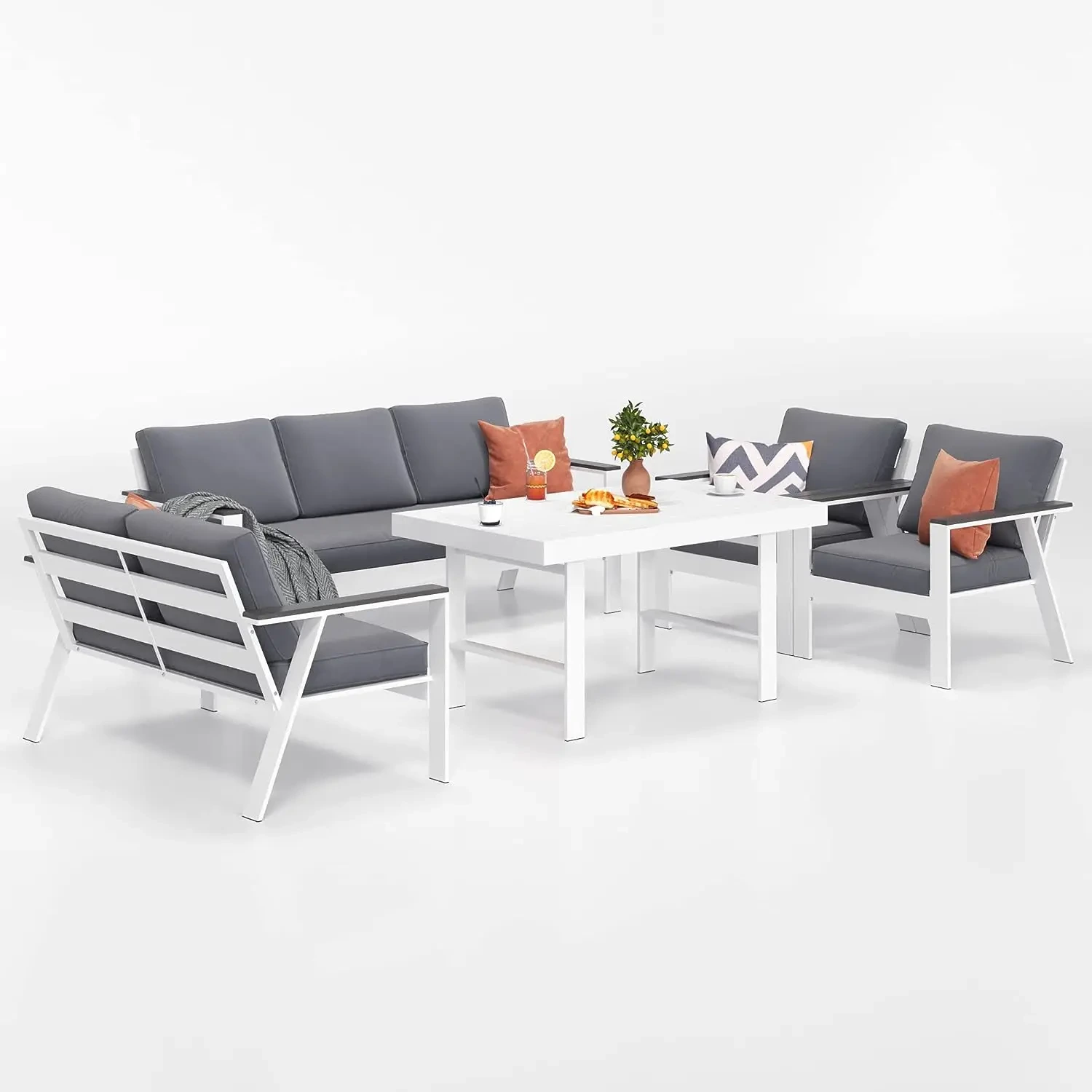Metal Outdoor Aluminium Furniture Set Garden 5 Pieces Patio Sectional Chat Sofa Conversation Set With Table 1