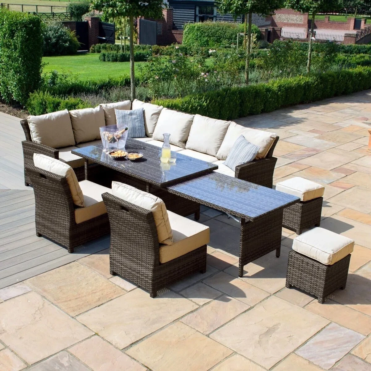 Mobilier de jardin imperméable en métal rotin, ensemble de canapé d'angle d'extérieur, Patio, salle à manger avec Extension, Table à manger 1