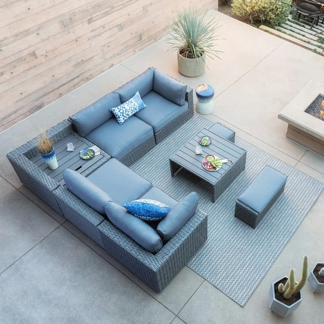 Canapé de luxe moderne avec cadre en aluminium, imperméable, en forme de L, meubles de Patio en rotin, ensembles sectionnels d'extérieur en osier, canapé de salon de jardin1 1