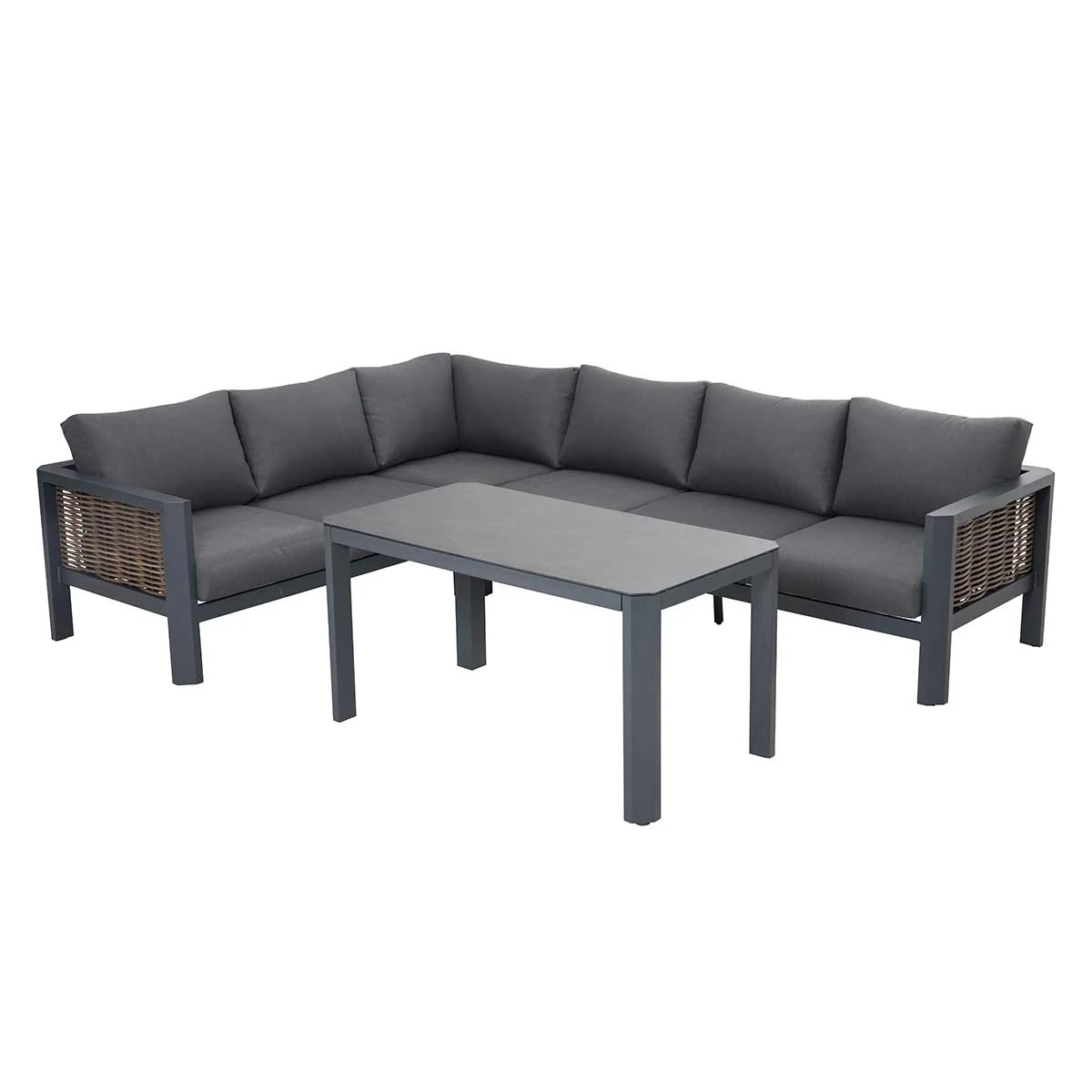 Canapé en forme de L avec cadre en aluminium et métal, imperméable, avec Tables à manger, meubles de Patio en rotin, ensembles sectionnels d'extérieur en osier1 1