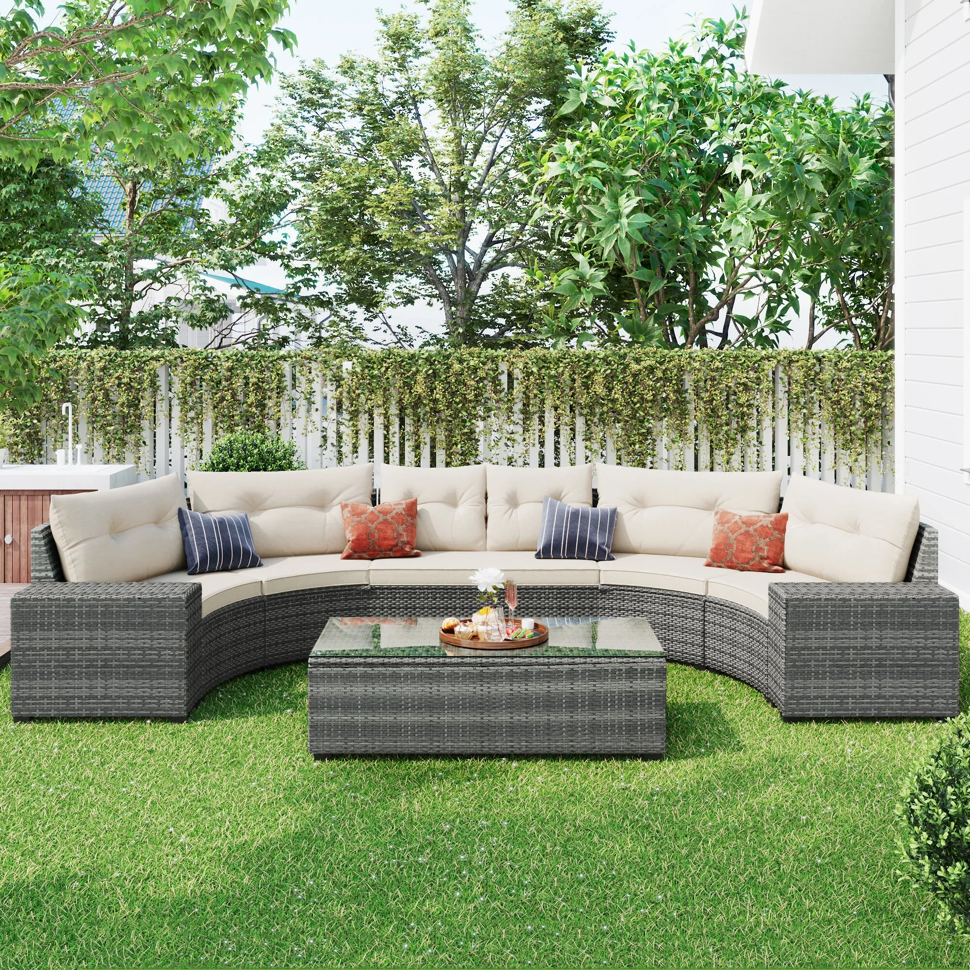 Ensembles de meubles d'extérieur salon de jardin rotin L forme canapés ensemble Patio en osier Conversation ensembles nouveau Design luxe sectionnel canapé 1