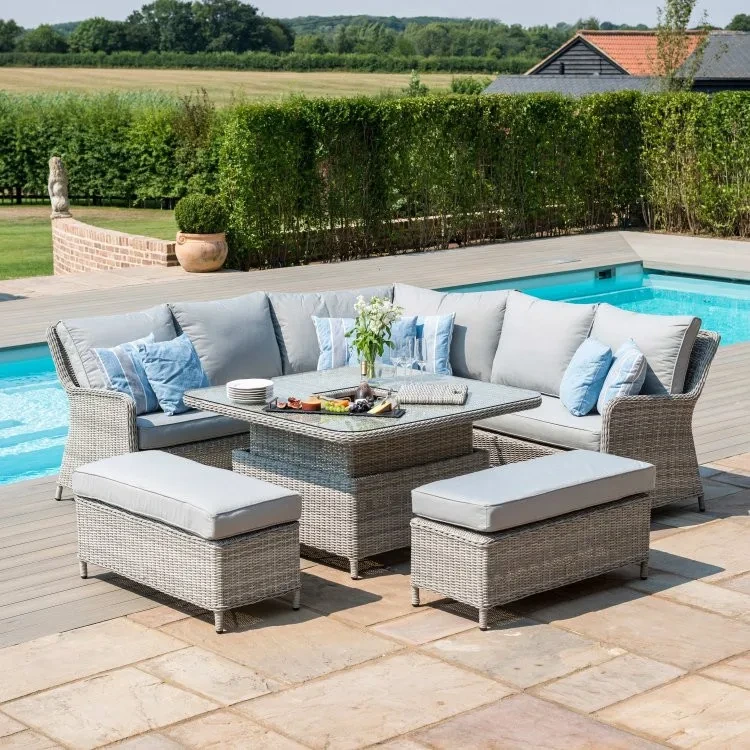 Ensemble de meubles d'extérieur en rotin, ensemble de salle à manger en osier Pe, ensemble de canapé d'angle de jardin avec Table réglable en hauteur 1