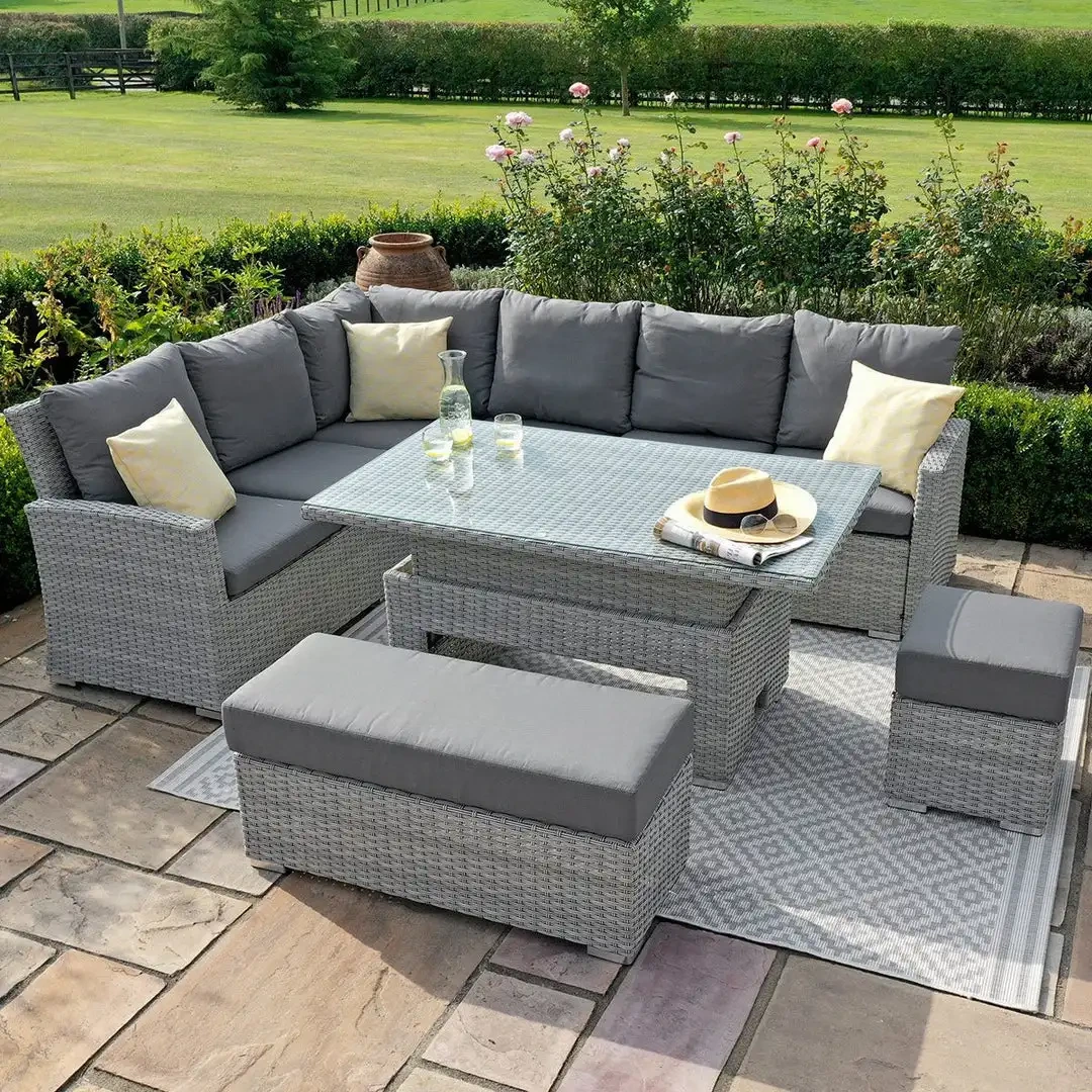 Conjuntos seccionales de mimbre para Patio, muebles de exterior, juego de comedor de mimbre, mesa ajustable en altura para jardín, juego de sofá 1