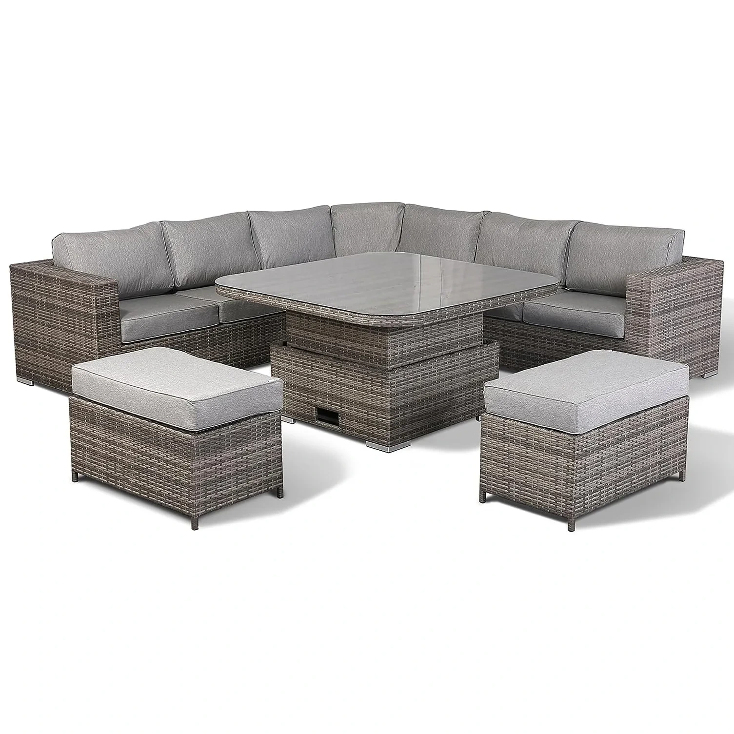 Ensemble de salle à manger en rotin et aluminium, avec Table réglable en hauteur, mobilier de jardin, Patio, salon d'angle rond, ensemble de canapé d'extérieur en métal 1