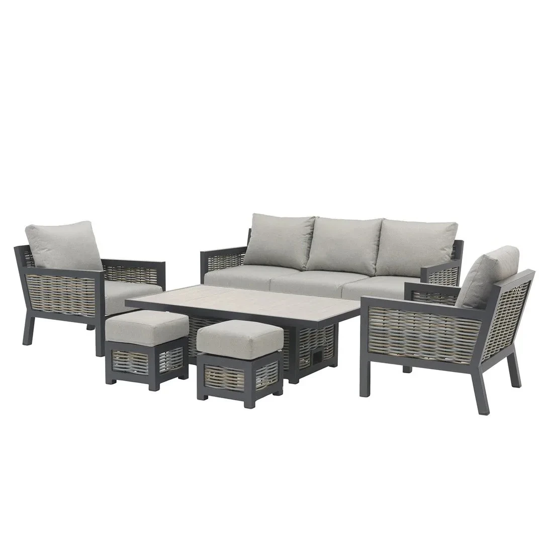 Meubles de Patio en rotin, ensembles de meubles d'extérieur en osier, canapé à cadre en aluminium de jardin étanche en métal avec Tables à manger 1