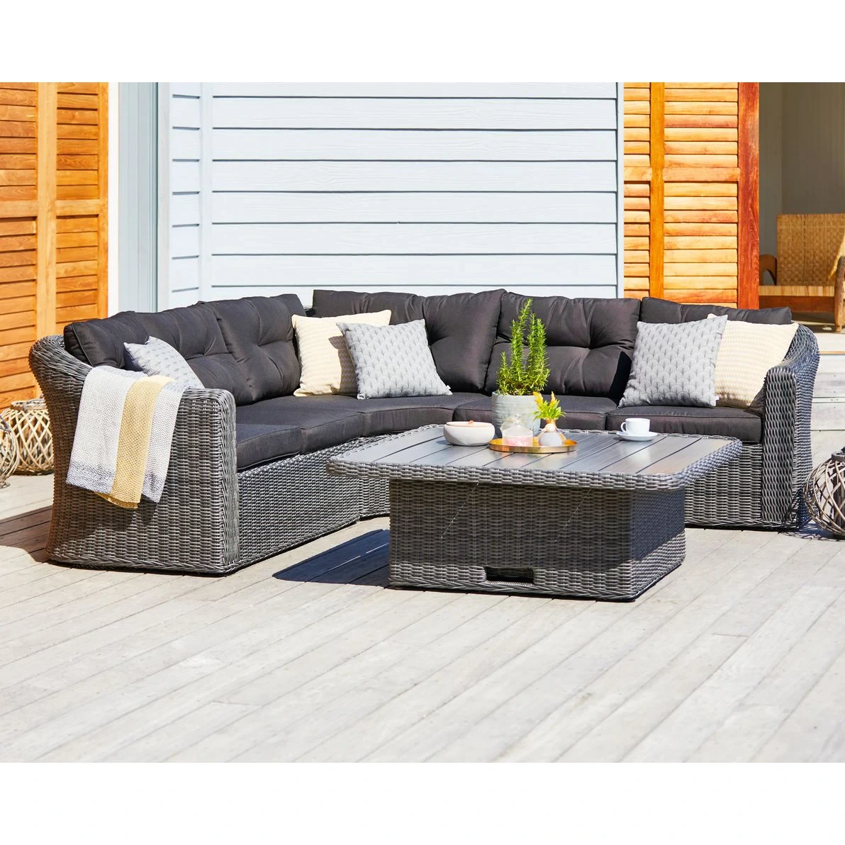 Chaise longue de Patio moderne avec Table à manger réglable en hauteur, meubles d'extérieur en osier, ensembles de canapés d'angle sectionnels en rotin de jardin 1