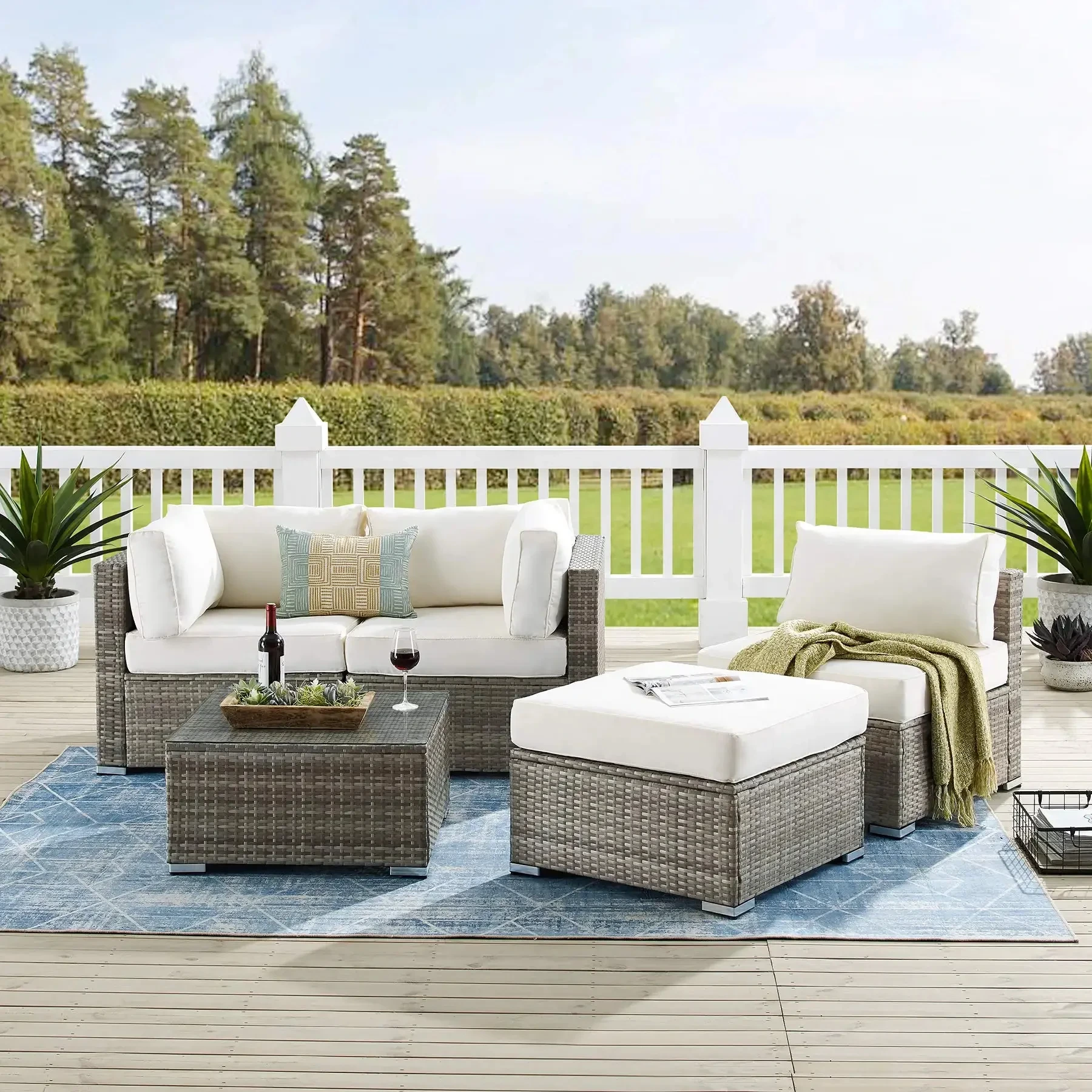 Ensembles de meubles d'extérieur salon de jardin rotin L forme canapés ensemble Patio en osier Conversation ensembles nouveau Design luxe sectionnel canapé1 1