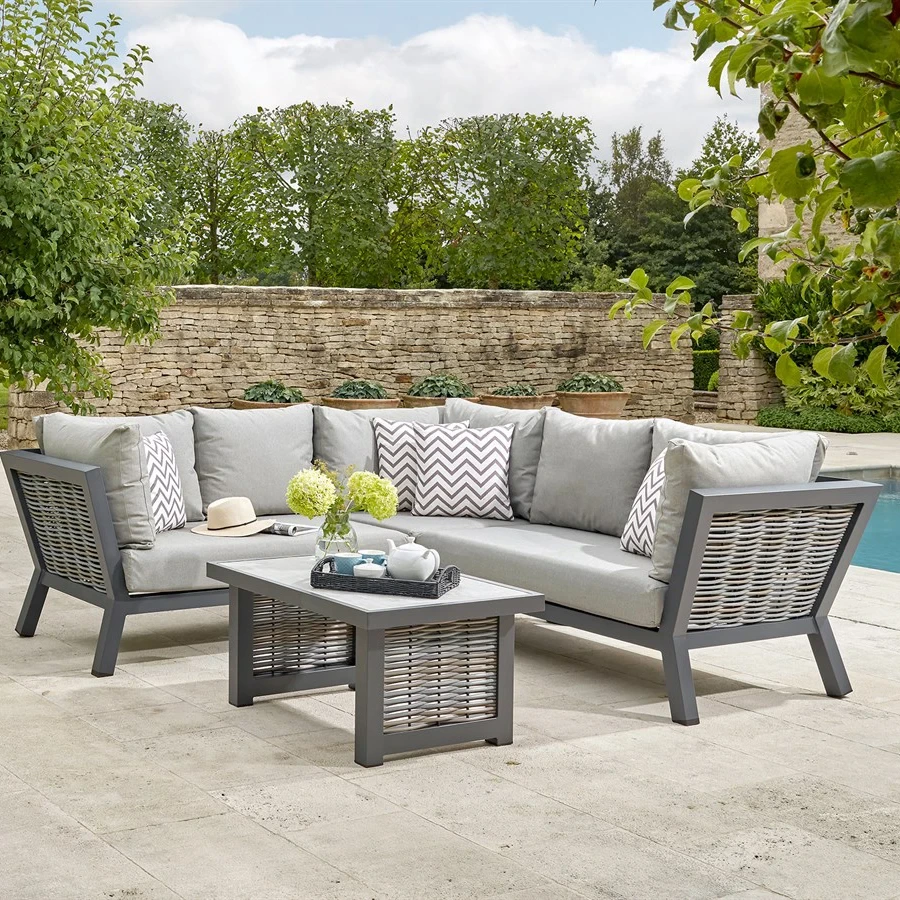 Canapé d'angle en rotin en forme de L, imperméable, résistant aux intempéries, ensembles de Conversation de jardin en osier, avec Table basse, meubles de Patio 1