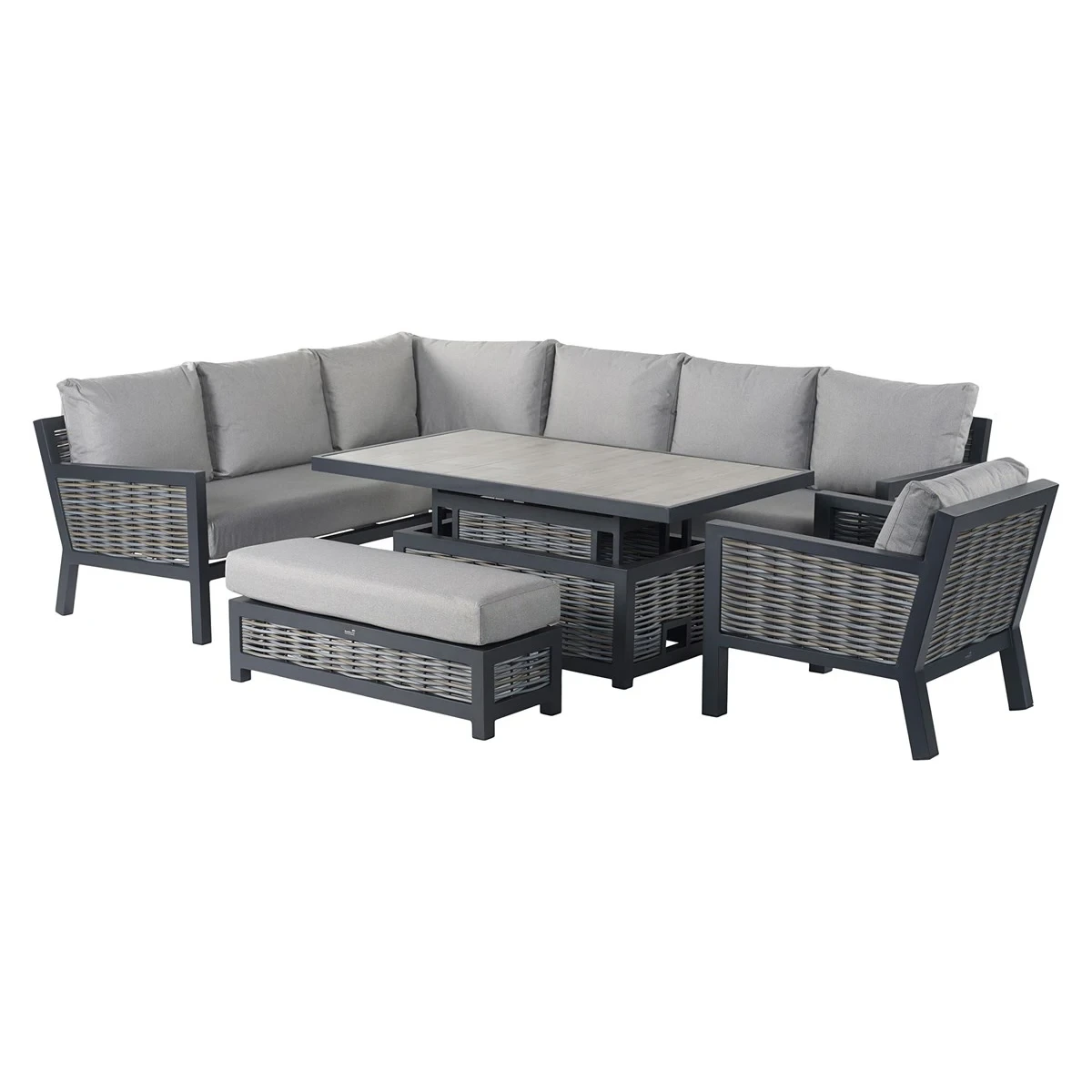 Canapé en forme de L avec cadre en aluminium et métal, imperméable, avec Tables à manger, meubles de Patio en rotin, ensembles sectionnels d'extérieur en osier4 1