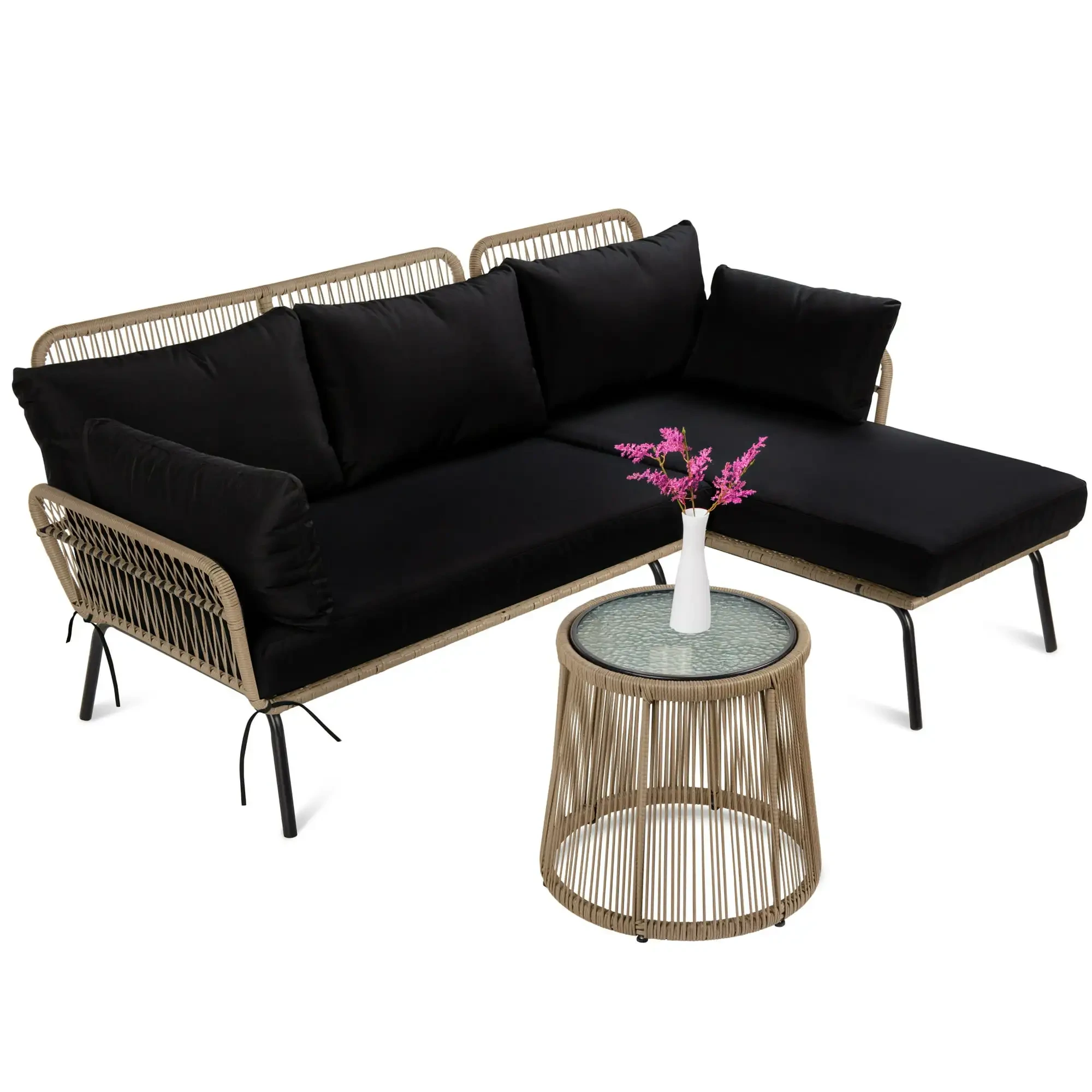 Meubles de balcon en osier, ensembles de bistro de Patio, ensembles de conversation en rotin de jardin, ensemble de canapé d'extérieur en forme de L, canapé de salon moderne et Simple 1