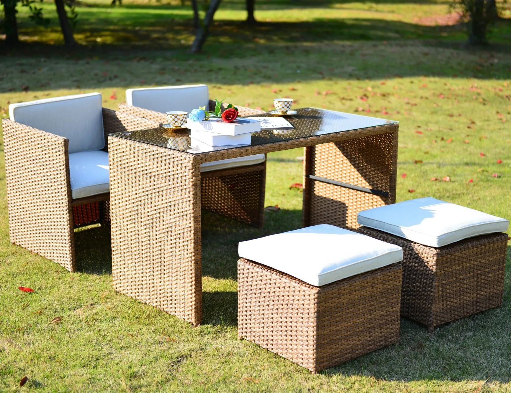 Ensemble de conversation de balcon moderne, chaises de Patio en rotin, mobilier de jardin, ensemble de salle à manger d'extérieur en osier, ensemble de bistro de jardin 1
