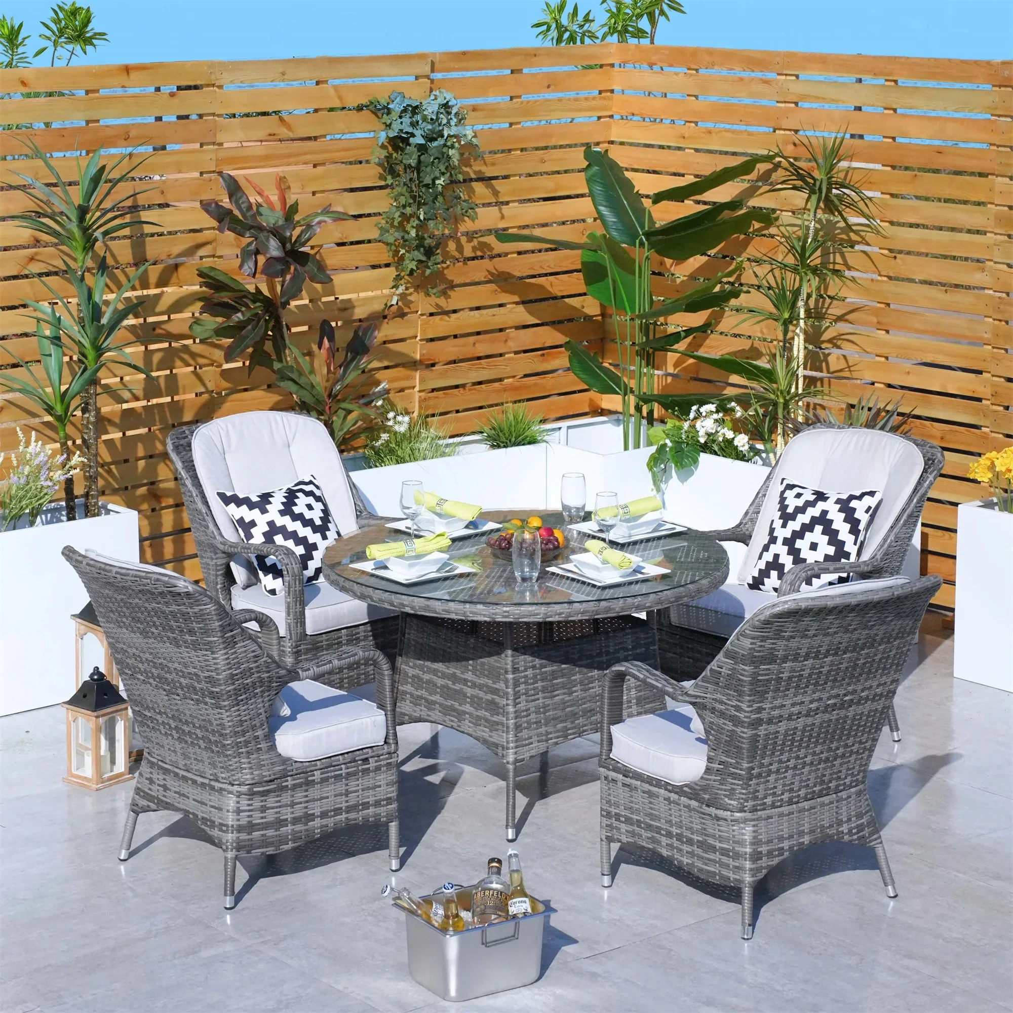 Cour 3 pièces meubles d'extérieur en rotin ensemble de salle à manger de jardin chaises en osier de Patio avec Table basse ensembles de bistro de jardin 1