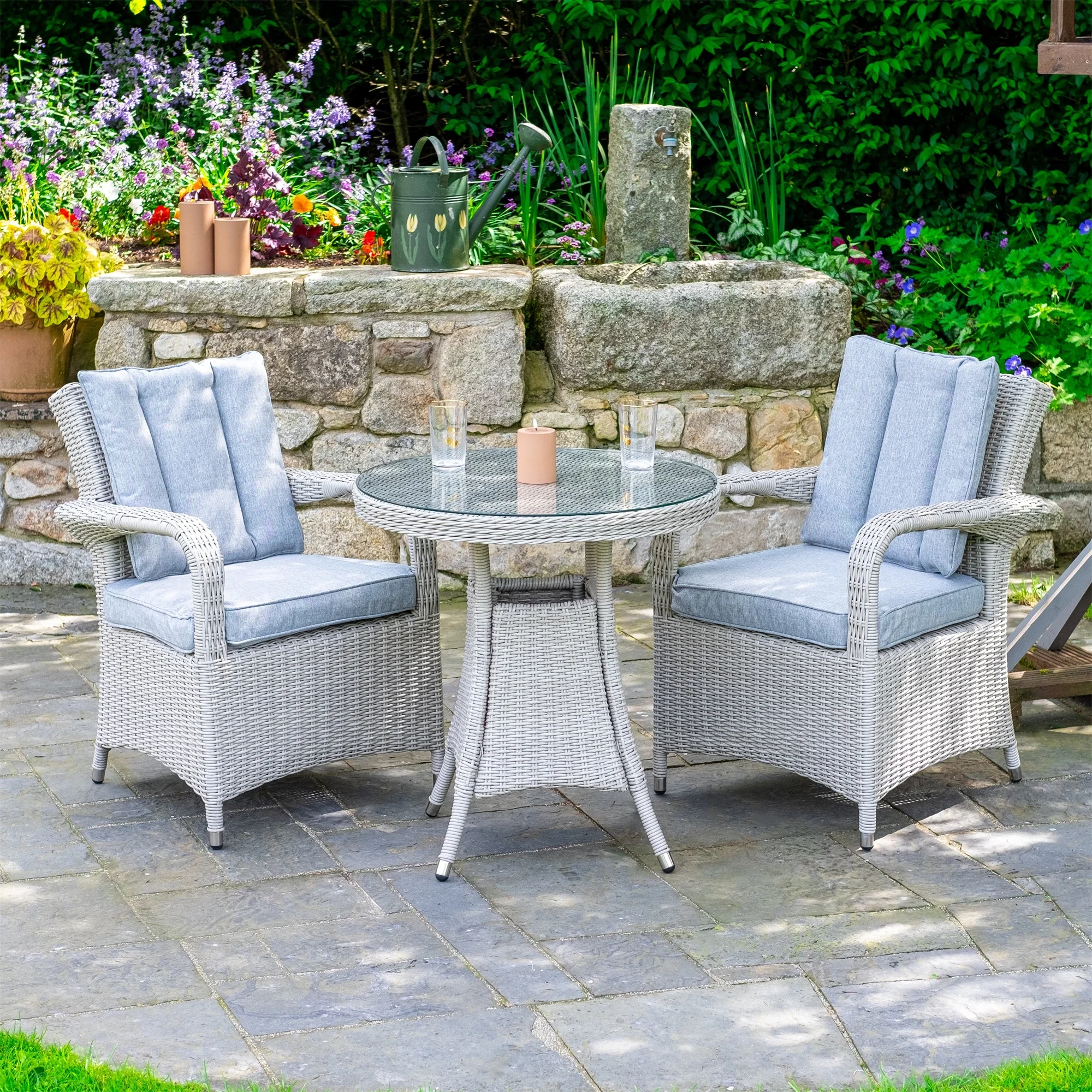 Ensemble de conversation moderne, chaises de patio en rotin avec table basse, mobilier de jardin, ensemble de salle à manger rond en osier d'extérieur, ensemble de bistro de jardin 1