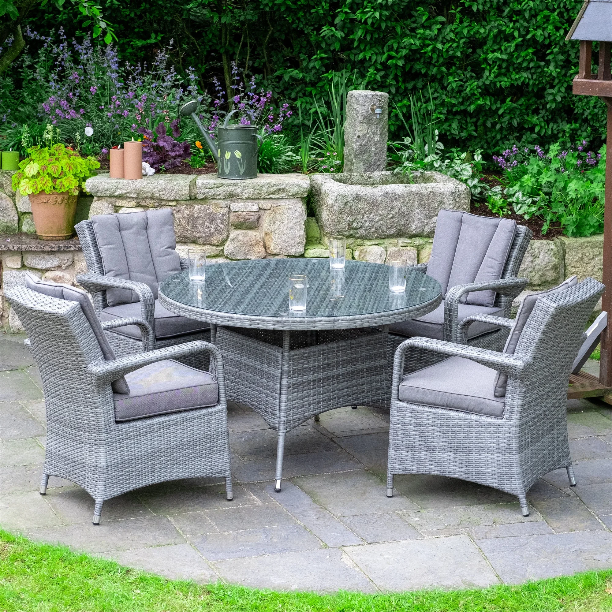 Ensemble de conversation moderne, chaises de patio en rotin avec table basse, mobilier de jardin, ensemble de salle à manger rond en osier d'extérieur, ensemble de bistro de jardin1 1