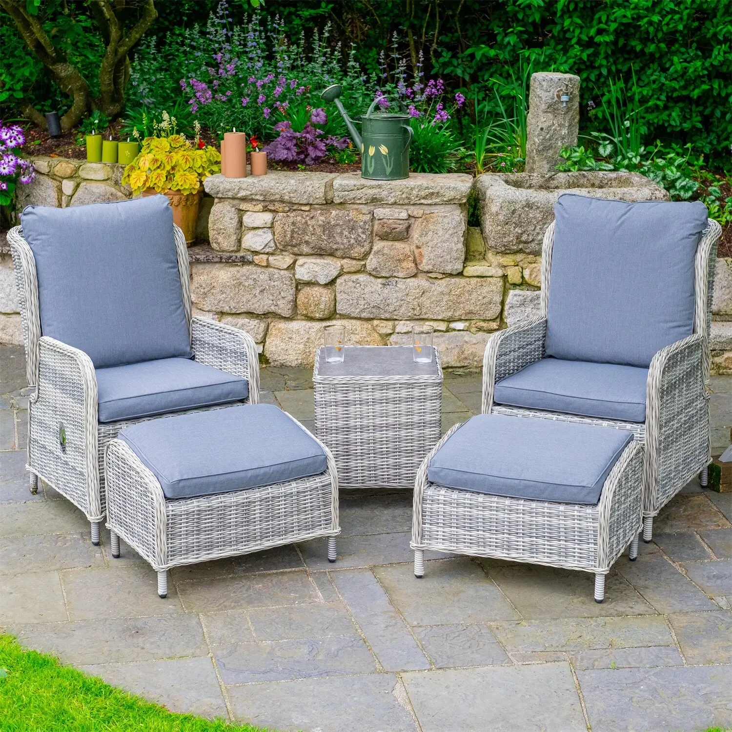 Chaise d'extérieur en osier 3 pièces, avec Table basse, meubles de Patio en rotin, chaises inclinables polyvalentes, ensembles de bistro de jardin avec pouf 1