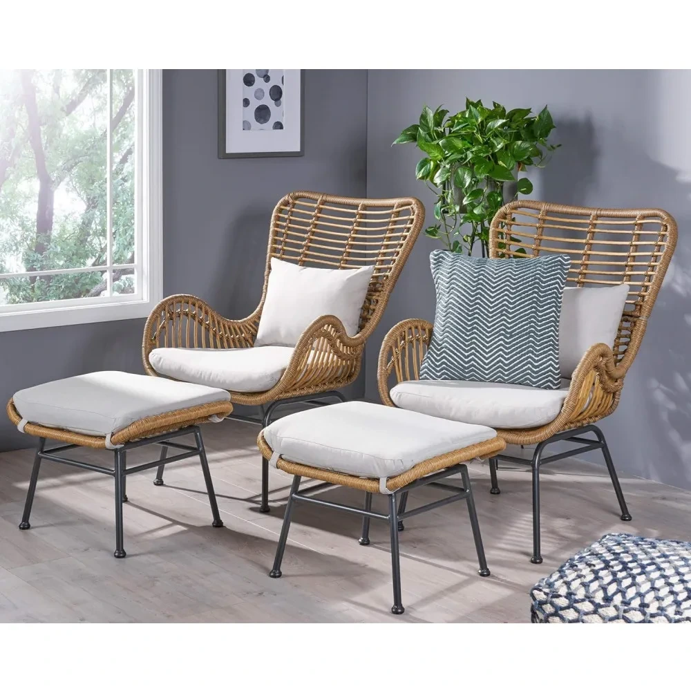 Ensemble de chaises d'extérieur modernes en osier, meubles de jardin, avec poufs, Patio en osier, canapé en rotin, ensemble de bistro 3 pièces1 1