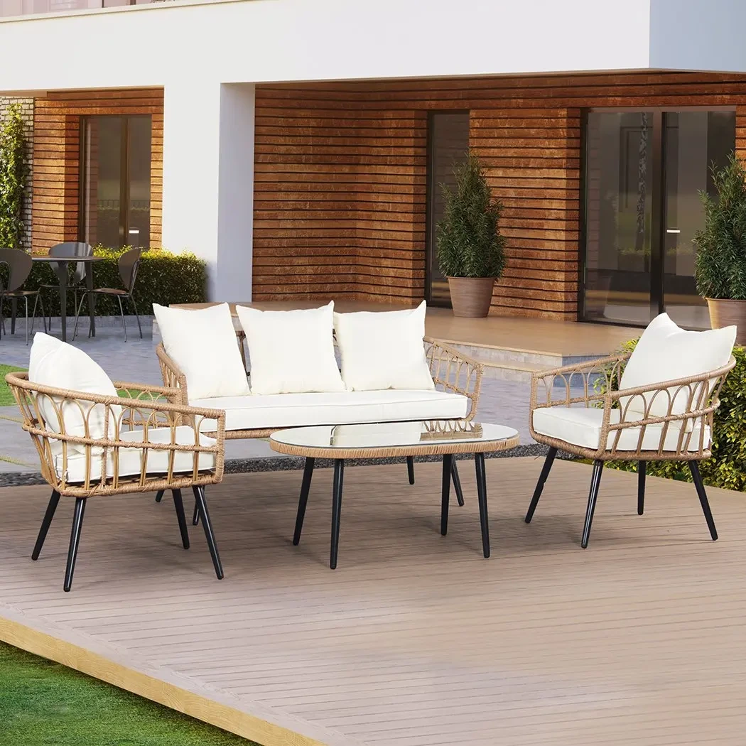 Ensemble de meubles d'extérieur en rotin, Patio, bistro, hôtel, canapé en osier, Conversation dans la cour, ensemble de jardin, 4 pièces 1