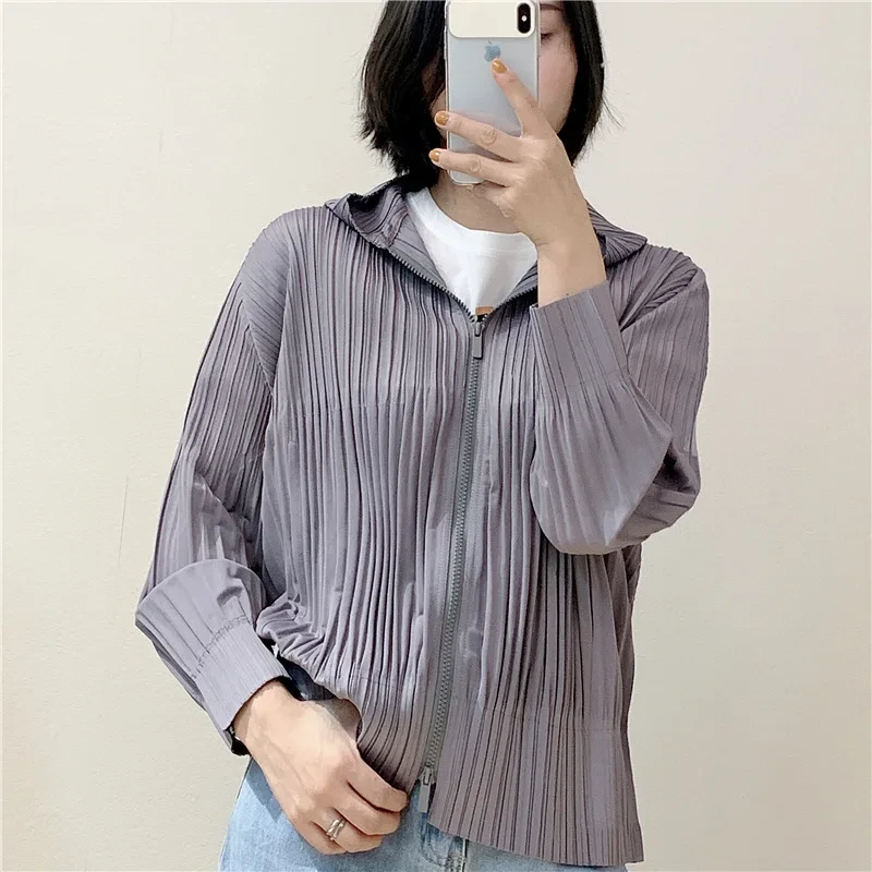Veste plissée à capuche, manches longues, ample, polyvalente, décontractée, fermeture éclair, sweat-shirt pour femme 1