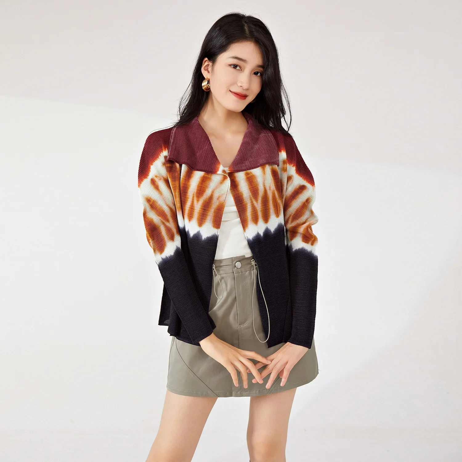Women's Vintage-style Woven Cardigan Pleated Fashion Top Jacket With Stretch Lapel Casual Style Spring Summer Autumn 1