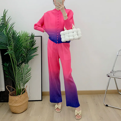 Mode nouveau pantalon plissé boutonné pour femme - Vêtements plissés