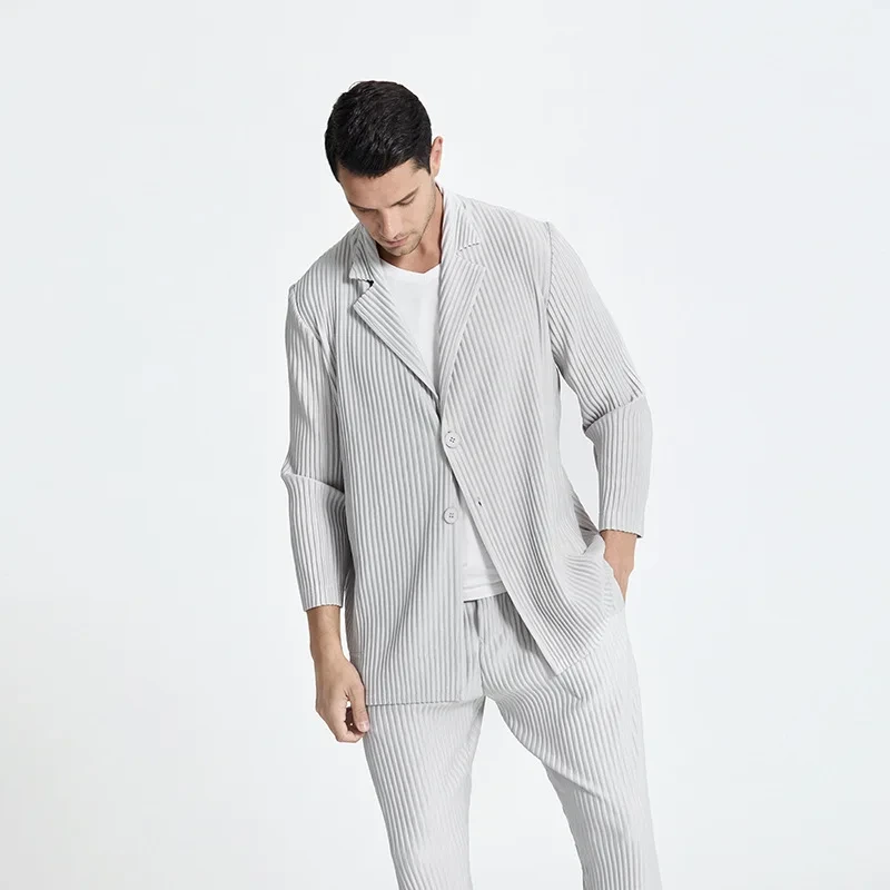 Miyake männer Casual Blazer Atmungsaktive Plissee Anzug Jacke Mit Einreiher Verschluss Für Frühling Und Herbst Neue Mode 1
