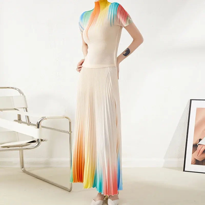 Pleated Gown with Sleeves - - Pleats Clothing 2