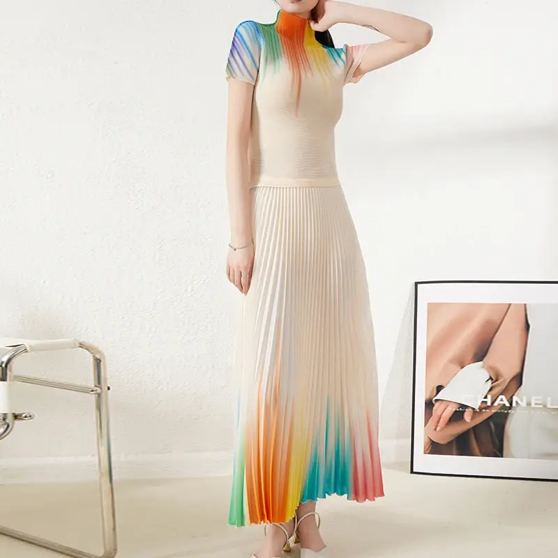 Pleated Gown with Sleeves - - Pleats Clothing 6