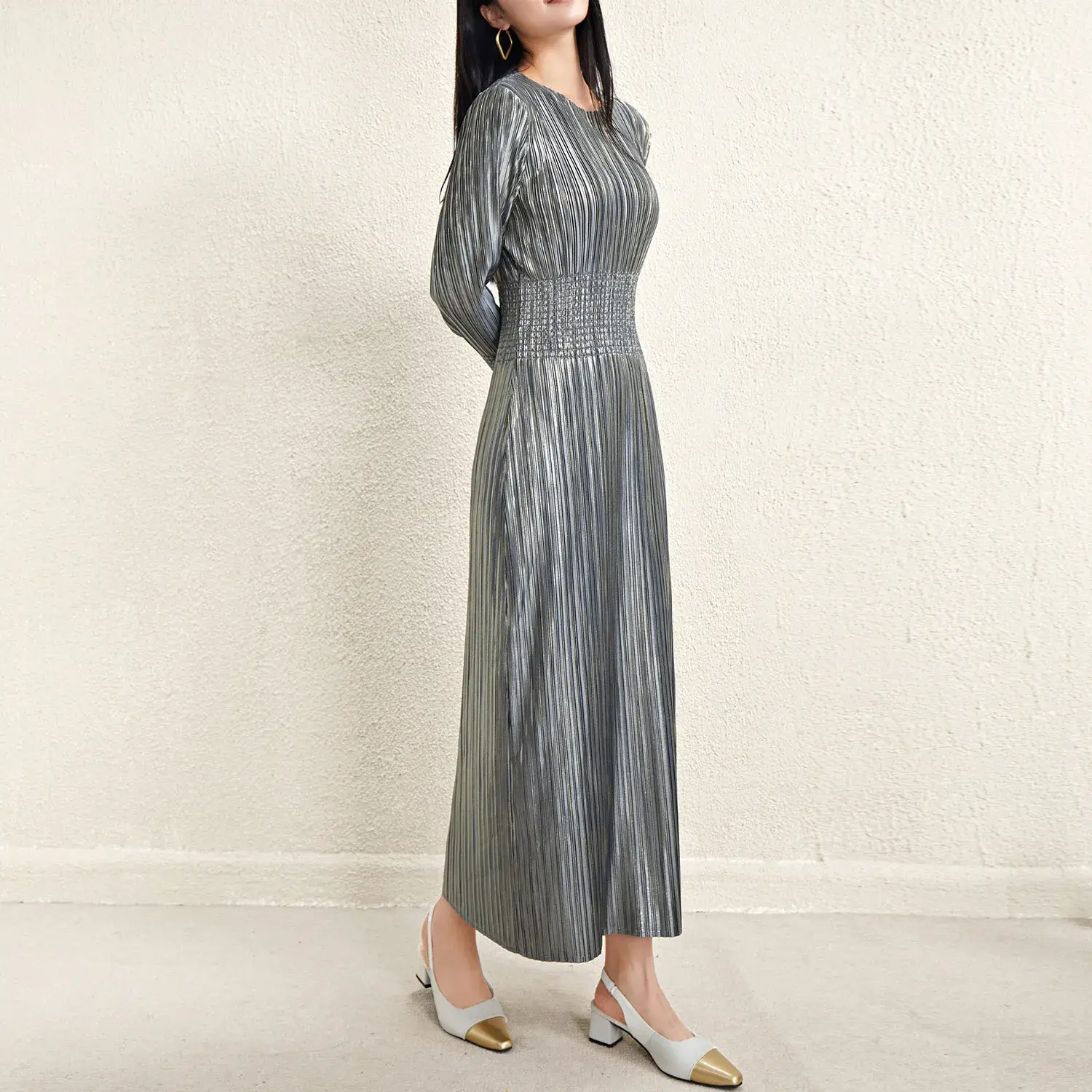 Blue Pleated Gown by Pleats Clothing 6