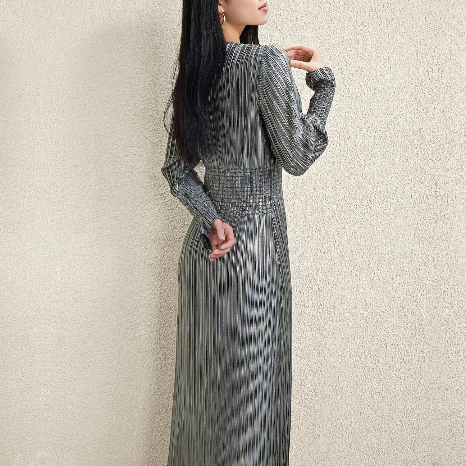 Blue Pleated Gown by Pleats Clothing 7