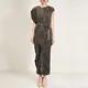 Pleated Gown with Sleeves Anti-Shrink - - Pleats Clothing 4