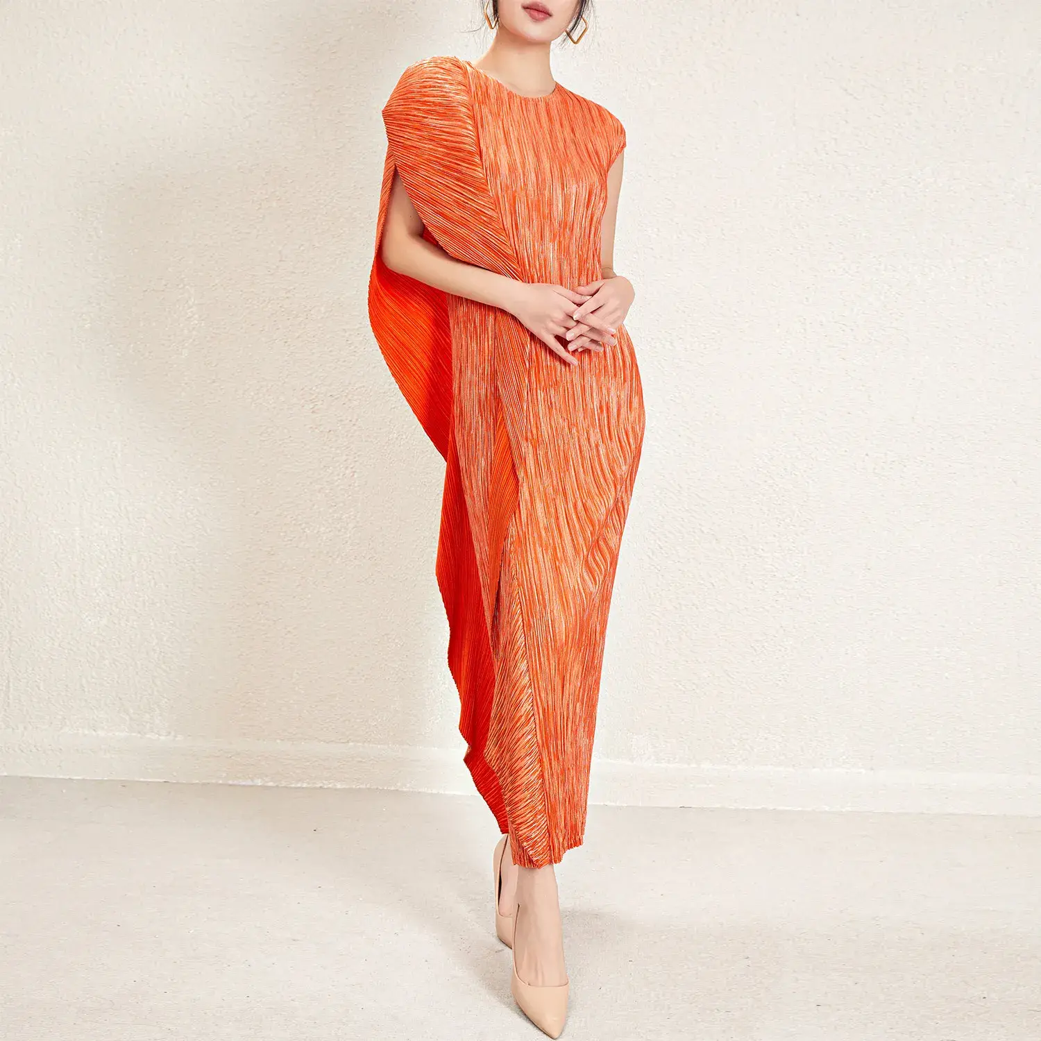 Pleated Gown with Sleeves Anti-Shrink - - Pleats Clothing 7
