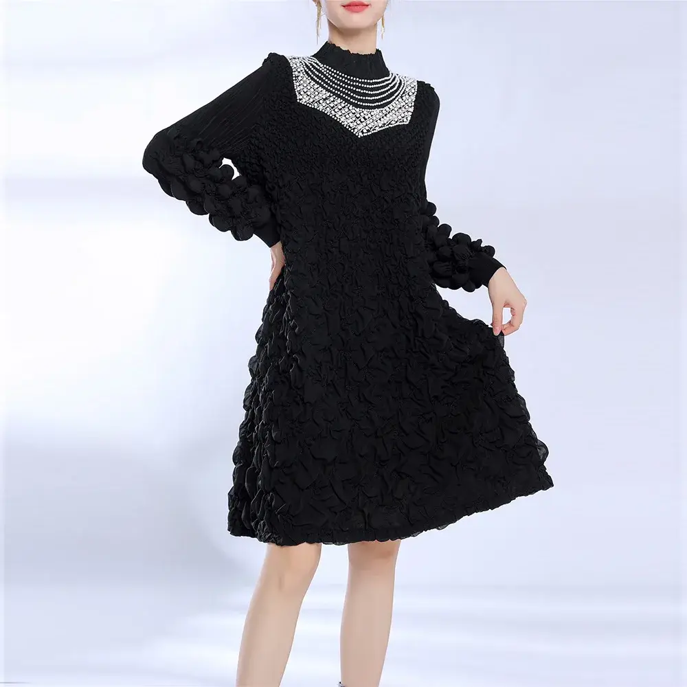 Black Pleated Gown Anti-wrinkle - - Pleats Clothing 3