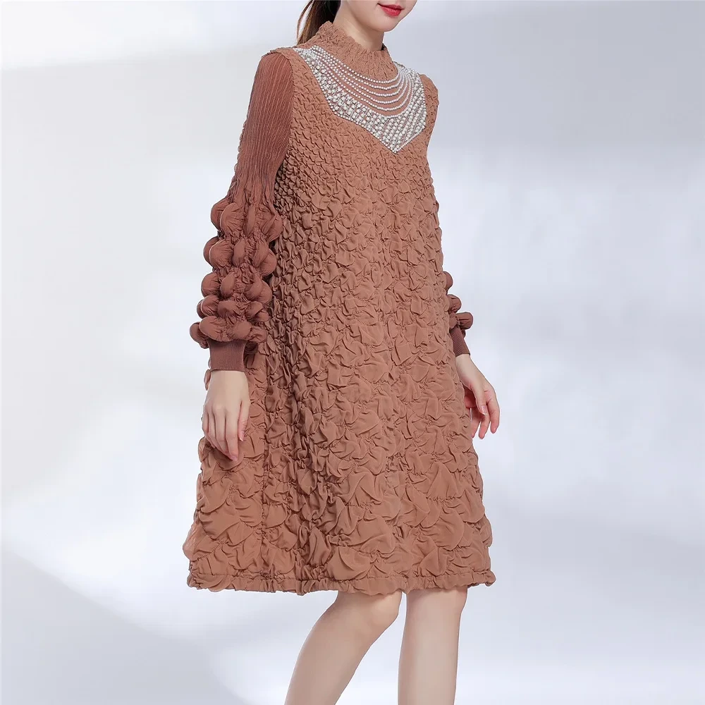 Robe ample et élégante pour femmes, nouvelle mode, Design de diamants en relief, manches bouffantes brodées, tenue décontractée, 2024 1