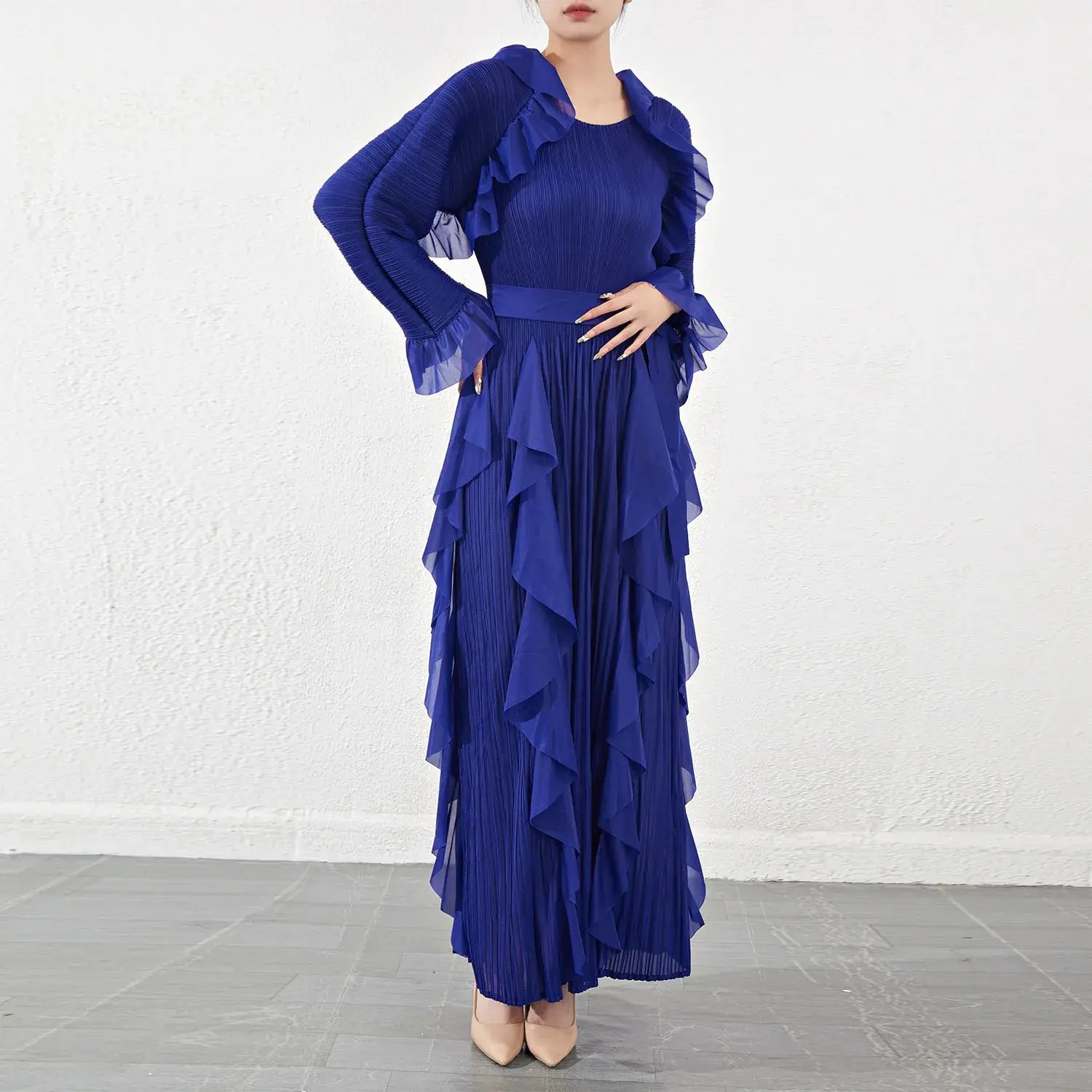 Pleated Gown with Sleeves - - Pleats Clothing-1 7