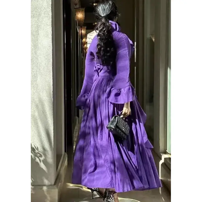 Pleated Gown with Sleeves - - Pleats Clothing-1 4