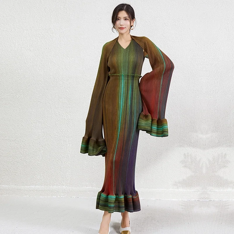 Miyake – robe plissée et évasée pour femmes, tenue de soirée élégante, imprimée, taille libre, nouvelle collection 2024 1