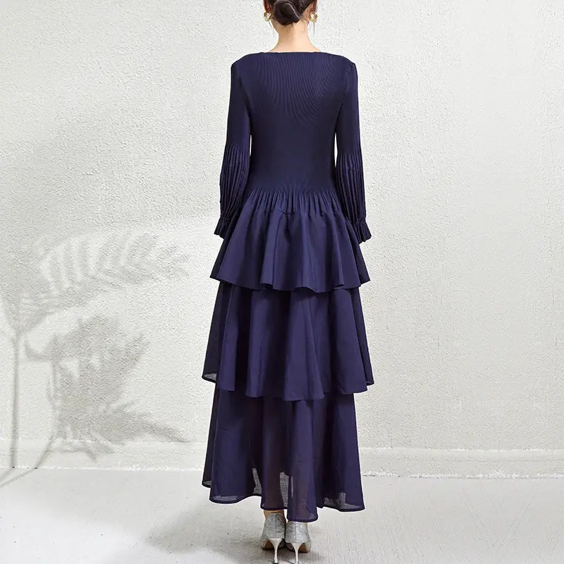 Long Sleeve Pleated Gown by Pleats Clothing 7