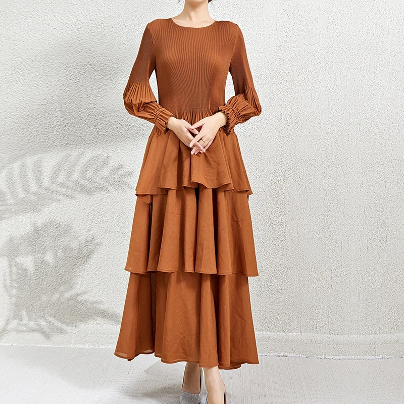 New Dresses 2024 Layered Dresses Women Lady Elegant Vintage Pleated Design Dresses Women Casual 1