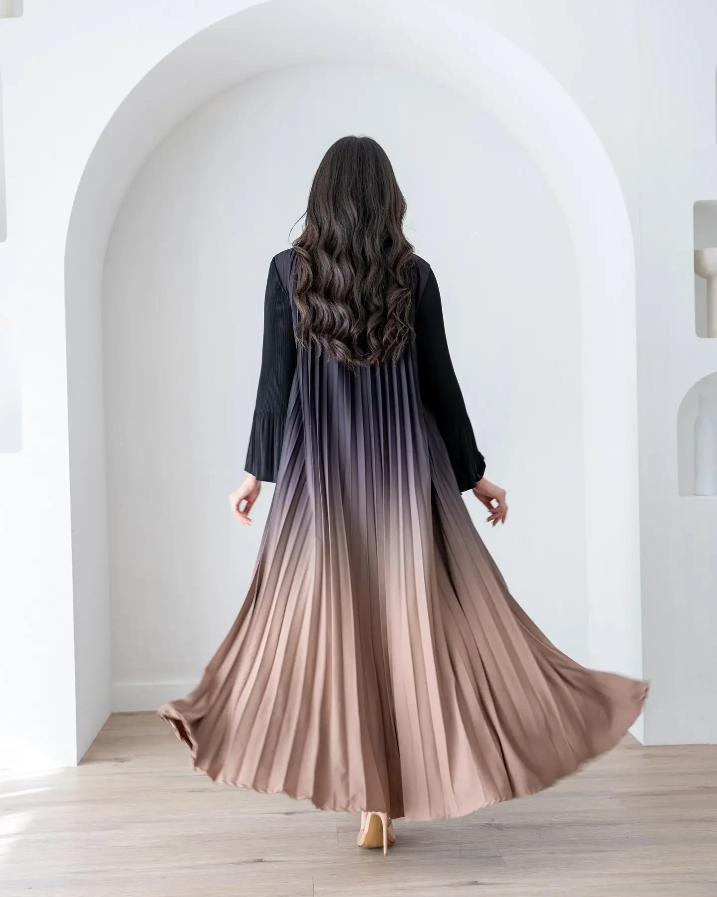 2024 Miyake Pleated Jacket Women New Fashion Long Outerwear Windbreaker Coat Modest Straight Crepe Casual Abaya 1