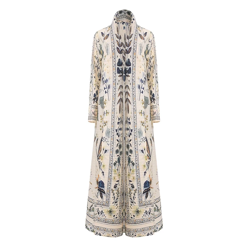 2024 Dubai Printed Robe Pleated Summer Long Sleeve Abaya Modest Muslim Printed Women Fashion Abaya 1