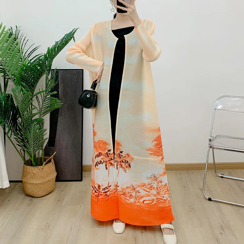 Latest Evening Dress Dubai Pleated Long Coat Printed Long Overlay Women's Floor-length Robe Middle Eastern Women's Robe 6