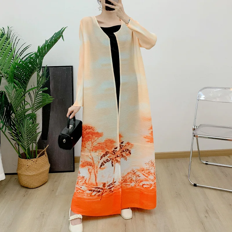 Latest Evening Dress Dubai Pleated Long Coat Printed Long Overlay Women's Floor-length Robe Middle Eastern Women's Robe 3