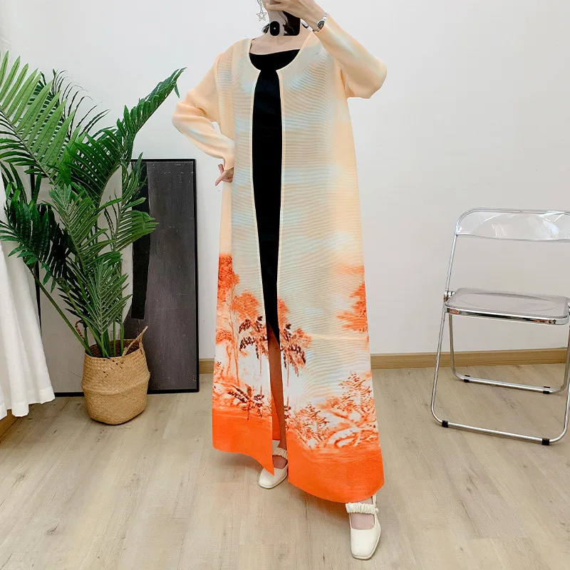 Latest Evening Dress Dubai Pleated Long Coat Printed Long Overlay Women's Floor-length Robe Middle Eastern Women's Robe 2
