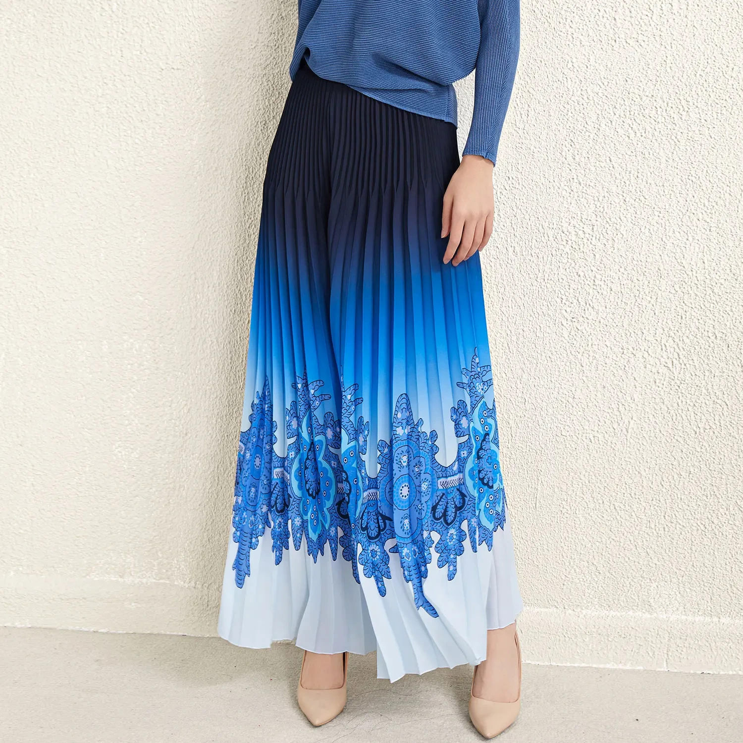 High Quality Summer Miyake Pleated Women Fashion Printed Hakama Comfortable Loose Design Casual Pants 1