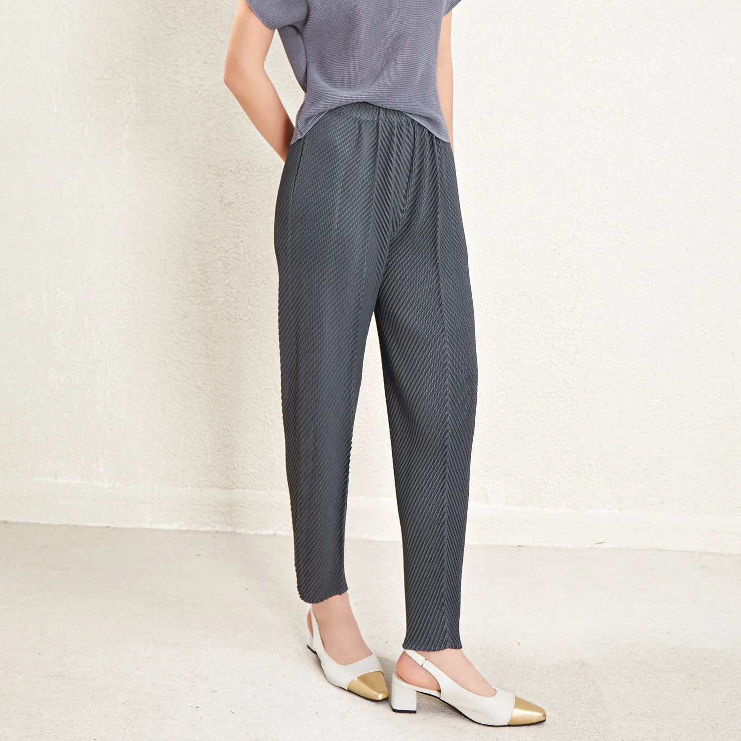 2024 Latest Miyake Pleated Trousers Casual And Comfortable Ladies Official Trousers Elastic Pencil Pants Women's Trousers 1