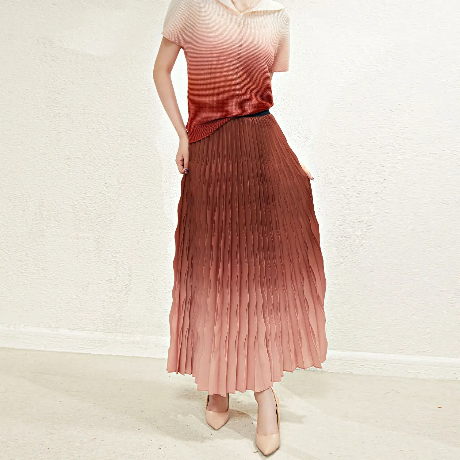 Pleated Ruffle Asymmetrical Crepe Gown Summer by Pleats Clothing 4